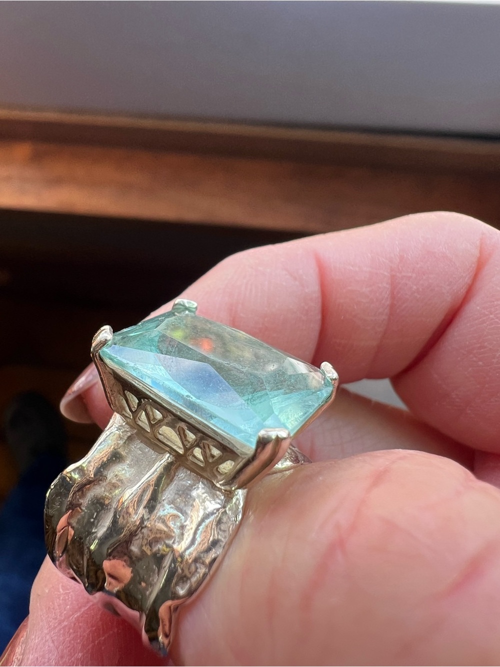 Silpada Silver Ring with Large Aquamarine-Blue Stone